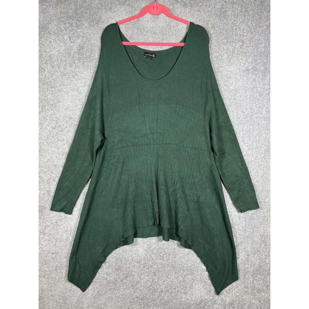 Ryan Wythe Ribbed Knit Tunic Top Womens Size 4X Green Sharkbite Hem Scoop Neck